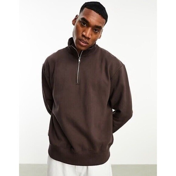 Banana Republic Mocha Brown Heavy 1/4 Zip Pullover Sweater Medium - Picture 1 of 5